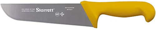 Starrett Professional Butchers Knife - BKY203-8 Wide Straight 8 Inch Ultra Sharp Sanitized Steel Blade - Yellow Handle Kitchen Chef's Knife