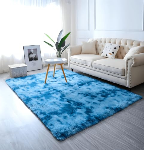 linyingdian Tappeto peloso morbido e antiscivolo da sala da pranzo e da camera da letto tappeto sfumato (blu, 60×160cm)