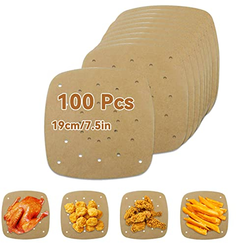 100 Stück Airfryer Backpapier, Backpapier Für Heißluftfritteuse, Perforiertes Luftfritteuse Pergamentpapier, Liner Dim Sum Papier Für Bratpfanne, Ofen, Backofen, Heißluftfritteuse