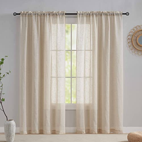 Home Brilliant Linen Net Curtains 96 Drop Voile Curtain Semi Transparent Window Panels for Patio, 54 x 96 inch long, Set of 2