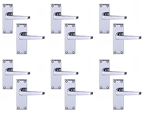 Haven Heritage Door Handle Polished Chrome Victorian Straight Lever Latch 6 x Pairs