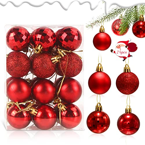Christbaumkugeln Rot, 24PCS Weihnachtsbaumkugeln Kunststoff, Weihnachtsbaum Kugeln 4cm, Baumschmuck Weihnachtskugeln, Christbaumschmuck Hängedekorationen, Plastikkugel Tannenbaum Schmuck Set