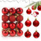 Christbaumkugeln Rot, 24PCS Weihnachtsbaumkugeln Kunststoff, Weihnachtsbaum Kugeln 4cm, Baumschmuck Weihnachtskugeln, Christbaumschmuck Hängedekorationen, Plastikkugel Tannenbaum Schmuck Set