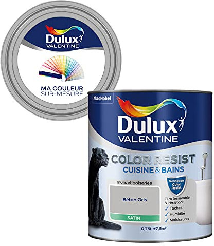 Ma Couleur Sur-Mesure par Dulux Valentine – Peinture Intérieure Murs, Plafonds, Boiseries - Palette Sens, Cuisine & Bain Satin, Béton Gris, 0,75 L