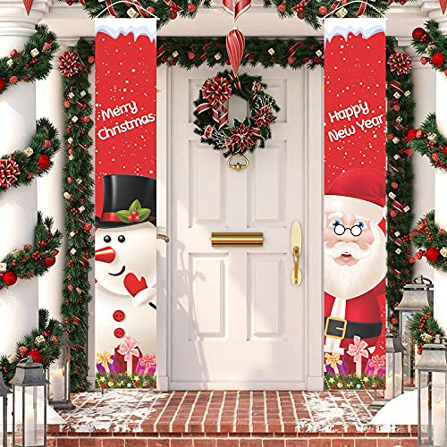 AOLOA Rot Weihnachten Banner Hängende Außen – Weihnachten & Neues Jahr Santa Claus Schneemann Geschenk Hängende Zeichen Innen Außen Party Zuhause Wand Tür Fenster
