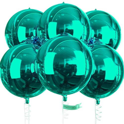 PartyWoo Grüne Luftballons, 6 Stück grüne Geburtstagsdekorationen Jungen, 55,9 cm große 4D-Folienballons und Band, große Mylar-Luftballons, metallische Luftballons für Dschungelthema-Partyzubehör
