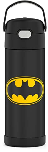 THERMOS FUNTAINER 16 Ounce Stainless Steel Vacuum Insulated Bottle with Wide Spout Lid, Batman