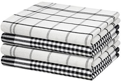 Hometex Premium Textiles 4er Set Geschirrtücher Grubentücher | Oeko-TEX®Standard 100 - aus 100% Baumwolle | Extra saugfähig und schnell trocknend | 50 x 70 cm Schwarz - Weiss
