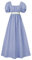 FRIUSATE Regency Dress, Jane Austen Regency Dress with Satin Sash, Victorian Empire Waist Ruffled Puff Sleeve Long Dress for Parties Ball Gown(L Light Blue)