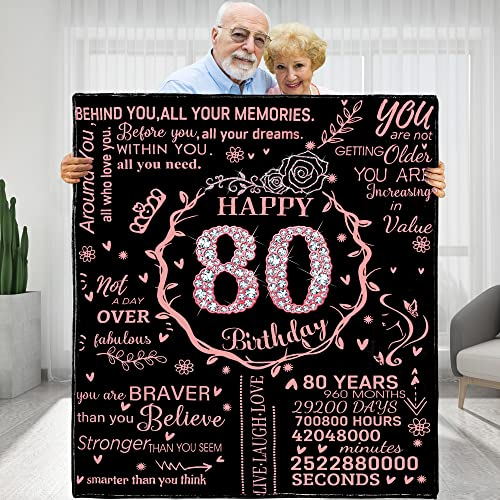 Geschenke zum 80. Geburtstag für Frauen – Happy 80th Birthday Geschenkideen – 80 Jahre alte Geschenke für Ehefrau, Mutter, Freundin, Schwester, weiche Überwurfdecke für Bett, Sofa
