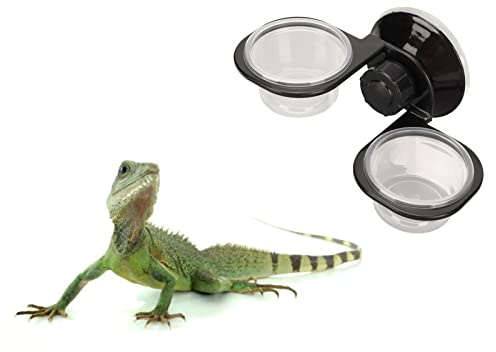 Reptile Feeding Ledge with Suction Cups, Crested Gecko Food Water Bowl Dish for Lizard Bearded Dragon Chameleon Snake Small Reptiles, Space Saving Double Bowl Feeder for Terrarium