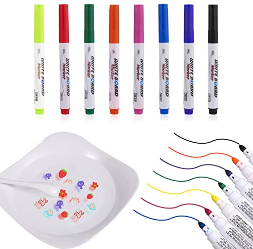 LUTER 8pcs Magical Water Painting Pen Bright Colors Doodle Water Floating Pens Drawing Erasable Whiteboard Watercolor Marker Pens for Kids Adults(8 Colors)