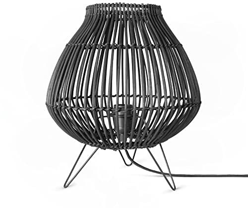 Paco Home Rattan Pendelleuchte Wohnzimmer Tischleuchte Boho Style Käfig Lampe Esstischlampe Nachttischlampe Metall E27, Lampenart:Tischleute - Typ 2, Farbe:Schwarz (Ø31 cm)