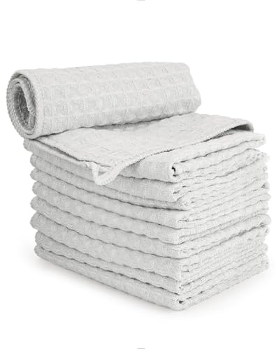 watchget Barista Micro Cloth 10 Pack, Microfiber Espresso Cleaning Towels Waffle Weave Kitchen Dish Cloths Cafe Bar Towel Coffee Machine Accessories Rag, Light Grey(12x12)
