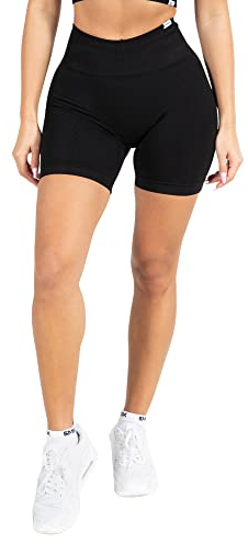 SMILODOX Sport Shorts Damen Amaze Pro, Seamless Blickdichte Radlerhose, Unsichtbarer Scrunch-Effekt, V-Shape High Waist Kurze Sporthose Biker Shorts Yoga Fitness Gym, Größe:XS, Color:Schwarz