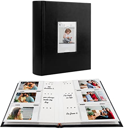 180 Taschen Fotoalbum für Fujifilm Instax Mini 12 11 9 99 40 8 Evo Kamera, Für Polaroid Kamera, Frontfenster, Fotobuch mit Schreibfläche für Polaroid 3 Zoll Instant Film, K-pop Fotokarten (Schwarz)