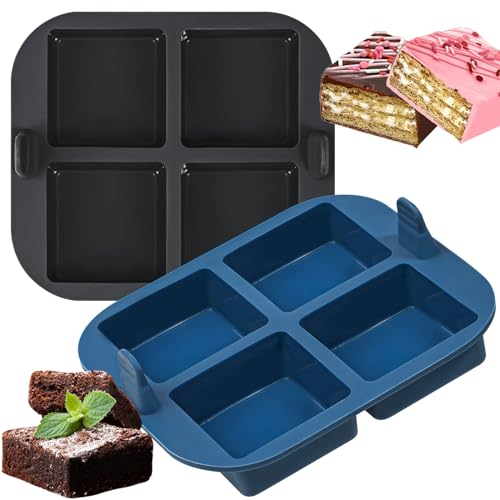 Webake Brownie Backform Silikonform Heißluftfritteuse 2 Stück Silikon Kuchenform Brownie Form für Muffin Kuchen (Blau, Grau)
