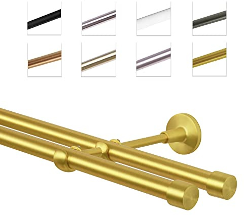 Bastone Per Tende 600 cm, Doppio, Ottone Dorato, Montato A Parete
