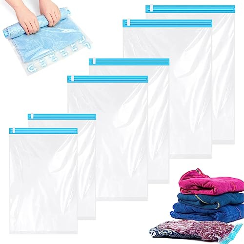 Roll Up Storage Bags Space Saver Bags 6 Pack Travel Bags 50x35cm Reusable Compression Bags No Vacuum Needed, Waterproof Storage Bags Suitable for Travel/Home Use, Clothes, Towel, Bedding Storage