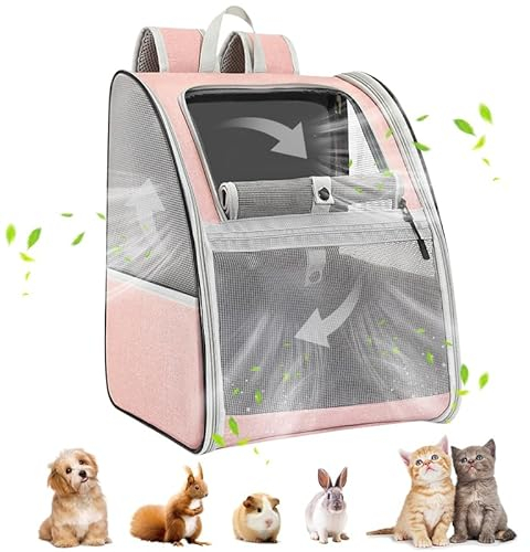 Pawaboo katzenrucksack, hunderucksack für Katzen Hunde Welpen mit Fenster, Haustier Rucksack cat Backpack Dog Backpack mit Atmungsaktivem Mesh für Wandern - Rosa, Bis 10KG