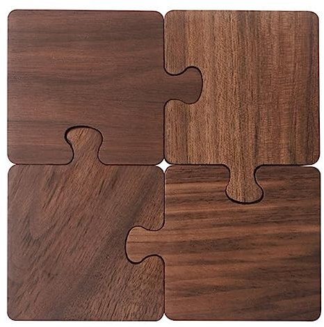 Dessous de verre isolés en bois en forme de puzzle – Tampons rustiques pour tasse à thé | Textures naturelles élégantes pour dessous de verre dans les bars, salons, cuisines, bureaux et salles à