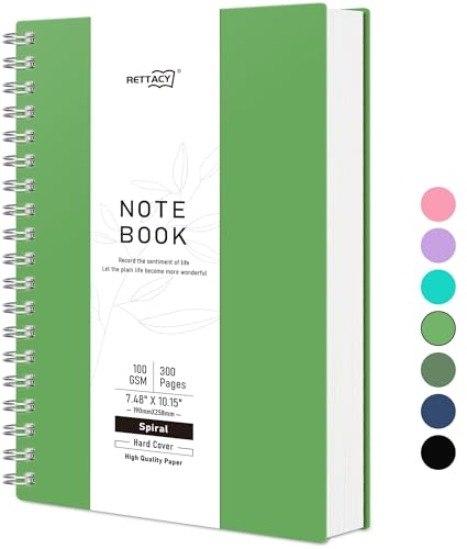 RETTACY Notizbuch B5 Dotted, Bullet Journal Spiral-Notizbuch Gepunktet mit 300 Seiten, Softcover Ringbuch 100 g/m² Dickes für Frauen Männer Arbeit Büro Schule, 14.5 x 21cm - Grün