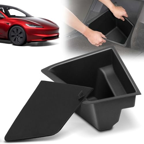 YHTAUTO 2 Pcs Trunk Side Organizer Storage Box with Lids Fit for Tesla Model 3 Accessories 2020 2021 2022 2023 2024 TPE Rear Trunk Storage Bins Flocking Waterproof Odorless