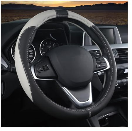 JNNJ Lenkradbezug Auto, Mikrofaser-Leder-Lenkradabdeckung, Sport Anti Rutsch 38cm Lenkradbezug, Lenkrad Abdeckung Echtes Leder Breathable Anti Slip(Schwarz/Grau)