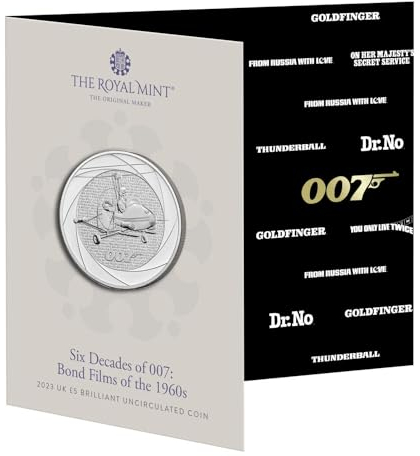 CrawleyCoins 2023 Sei decenni di James Bond 007 - 1960 £5 Brillante Moneta fior di conio in confezione zecca