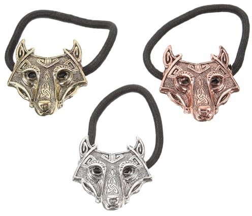 Luxshiny 3 Stück Retro-Haargummis Mit Wolfskopf Elastische Pferdeschwanzhalter Schachtelhalm-Gummiband Vintage-Haarbänder Zubehör Für Frauen Und Mädchen