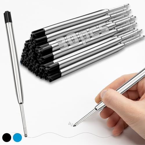 SWTYExt 30 Stück Kugelschreiberminen Schwarz Kugelschreibermine Metall Kuliminen G2-Format Kugelschreiber Minen Großraumminen für Kugelschreiber Ersatzminen Kugelschreiber 1.0mm Strichstärke M Größen