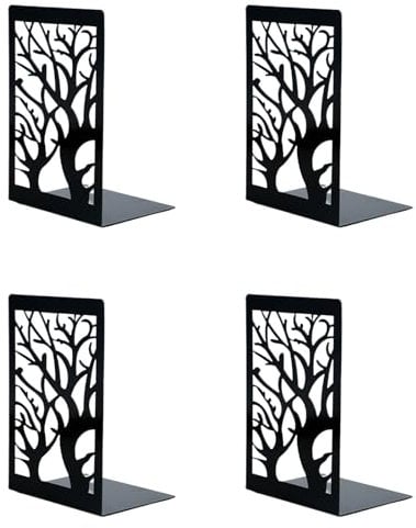 Wenrescry 2 Paires Serre-Livres Métal Antidérapant - Lot de 4 Pièces, Organisateur Livres pour Étagères, Presse-Livres Robuste pour Bureau, Maison, École, Bibliothèque - Noir Mat