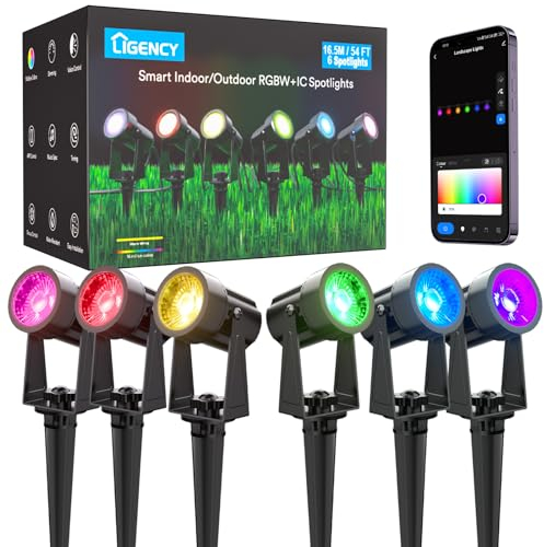Ligency Smart LED Gartenstrahler 2er Set – 12V Niedervolt RGBW Farbwechsel Außenleuchten, IP65 Wasserdicht mit App, Sprach- & Fernbedienung, Timer, Musiksynchronisation (Minimalistisch)