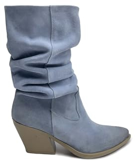 Vyjoù ®️ ANITA Camperos Texani Donna Scarpe al polpaccio in Camoscio Jeans con Arricciatura Made in Italy Handmade (CAMOSCIO JEANS, Sistema Taglie Calzature EU, Adulto, Numero, Media, 36)