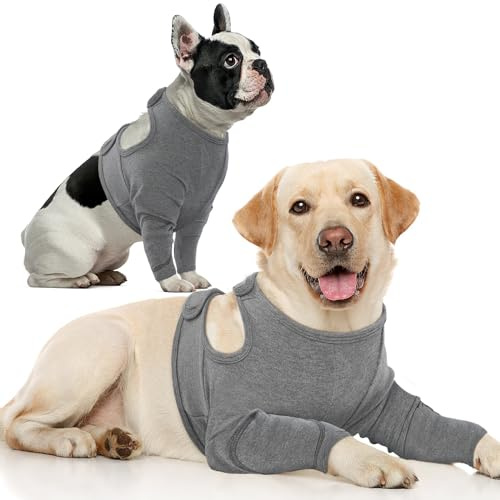 IECOii Hundebody Nach Op,Atmungsaktiv Bandage Hund Vorderbein,HundOp Body mit Beinen Ellbogenschutz Hund Vorderbeine Ärmel für Hunde Schutzanzug Body für Hunde Baumwolle Verstellbar,Grau,3XL