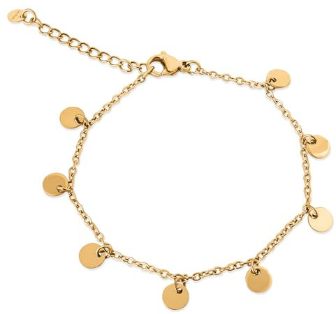 Akitsune Harmony Plättchen Damenarmband | Elegantes 316L Edelstahlarmband für Frauen | Wasserfest und Antiallergen | 1 mm Durchmesser | Kettenarmband mit 15 cm Länge + 3 cm Verlängerung | 18K Gold