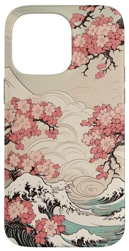 Vintage Pink Cherry Blossom & Great Wave Case for iPhone 14 Pro Max