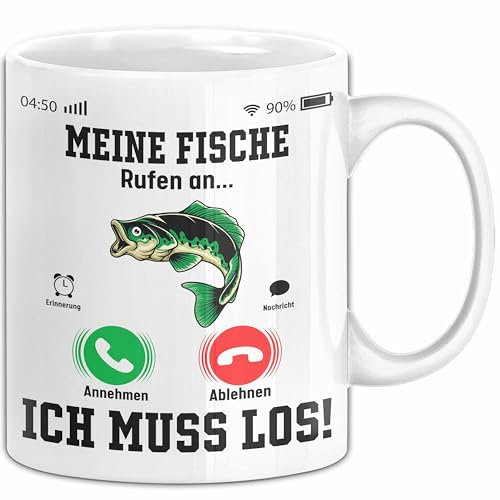 Meine Fische Rufen An... Ich Muss Los Tasse Geschenk Für Fisch Fans Geschenkidee Kaffee-Becher (Weiß)