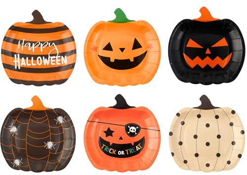 Winoo Design Halloween Paper Plates - 48 PK Pumpkin Disposable for Decor, Party Supplies and Favors