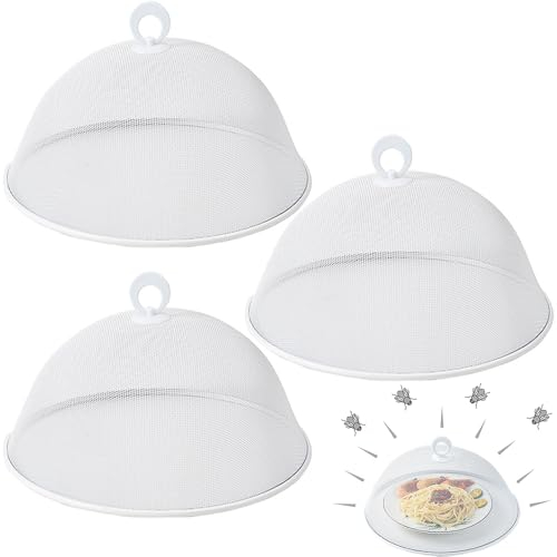 Hunphy 3 Stück Netz-Abdeckung für Lebensmittel, Fliegenhaube, Fliegenschutz Abdeckhaube, Lebensmittelabdeckung Freien, Abdeckung für Lebensmittel, mit Griff, für Küche, Picknick (Weiß)