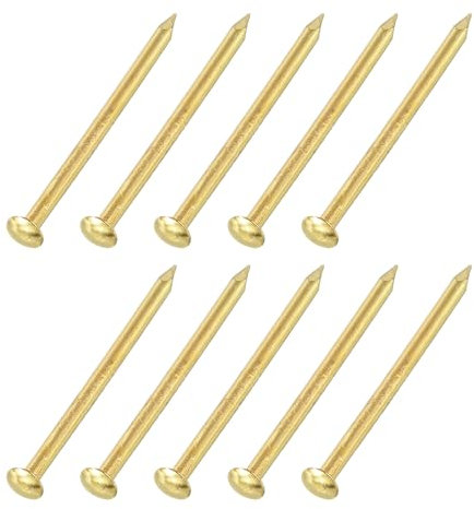 sourcing map 50Pcs Small Hardware Nails, 1.5 x 25mm Brass Round Head Nail Common Finishing Nail for Household Woodworking Picture Hanging DIY Projects, Gold