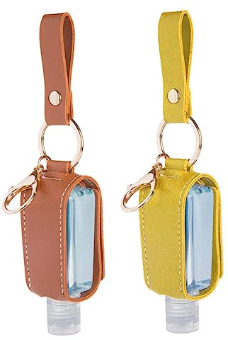 WOONEKY Estuche de Cuero con Llavero para Gel de Lavado de Manos Paquete de 2 Botellas de Viaje Vacías Seguras Y Resistentes para Viajes