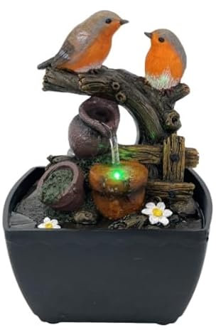 Mini fuente de agua de petirrojos para decoración del hogar, belleza de la naturaleza