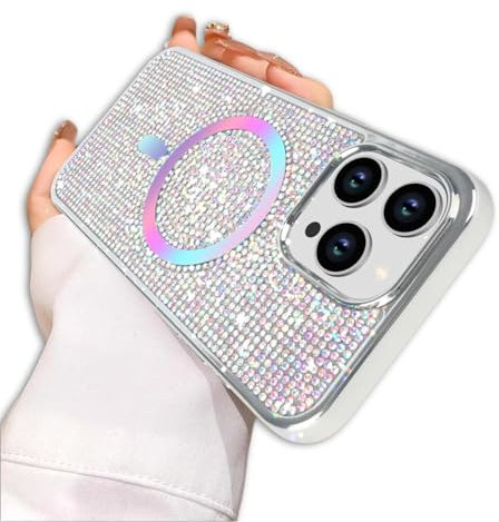 PIXFAB Case for iPhone 16 Pro, Phone Case [Compatible with MagSafe] Diamond Glitter Scratch Resistant Sparkle Bling Soft Skin Silicone [Protective Case] Case Cover for iPhone 16 Pro - Silver