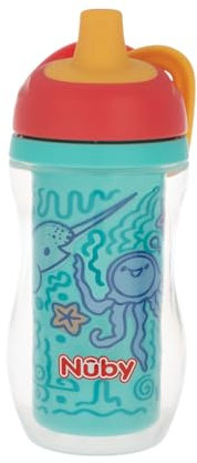 Nuby Tasse isotherme Easy Grip | Inclut Paille | Motifs Océan | 270 ml | 6+ Mois