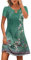 Zeagoo Women's Bohemian Sundresses Holiday Summer Puff Sleeve Dress Casual Loose Crew Neck Knee Length Tshirt Dress Green Floral M