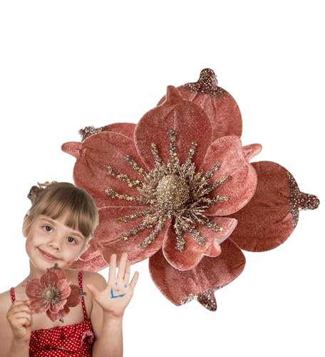 Wpsagek Künstliche Magnolien-Blumen, Weihnachtsdekoration, künstliche Blumen mit Pailletten, Weihnachtsbaumschmuck, künstliche Weihnachtsblumen für Girlande