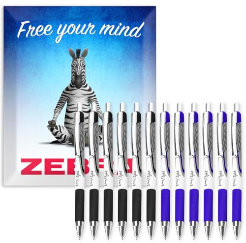 Zebra Classic Z-Grip Flight Ballpoint Pens - 1.2mm - Black & Blue Ink - Pack of 12 - In Envelope Gift Packaging