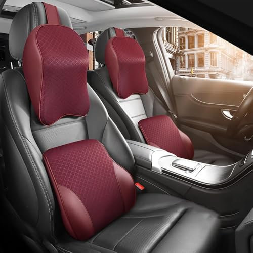 XZKKCD pour VW ID.4 X 2021-2023 Coussin de Cou de Voiture,Soutien Lombaire et de Taille siège en Mousse à mémoire de Forme.,D-Red A Pair