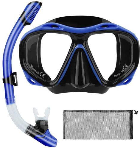 Yomaido Schnorchelset Erwachsene, Schnorcheln Set mit Taucherbrille und Dry Schnorchel 180° Blau Rosa Panoramablick Schnorchelset Damen Herren zum Schnorcheln Schwimmen Strandurlaub